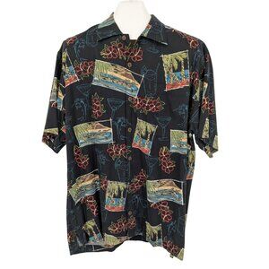 Vintage 90s Hawaiian Aloha Shirt Button Up Tropical Tiki Resort USA Made Size L